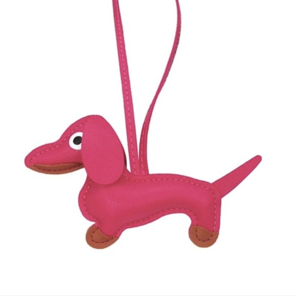 Pink Dachshund Leather Bag Charm Keychain Dog Purse Accessory - Picture 6 of 6